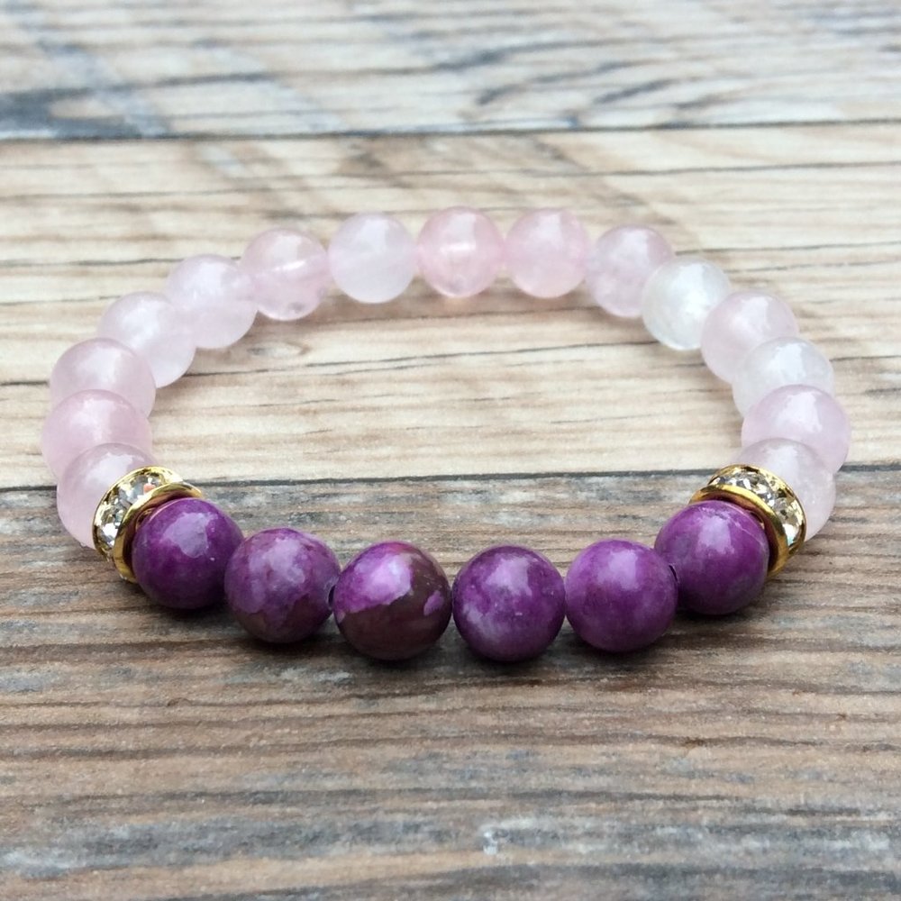 Rose Quartz bracelet with Sugilite, healing bracelet, pink bracelet